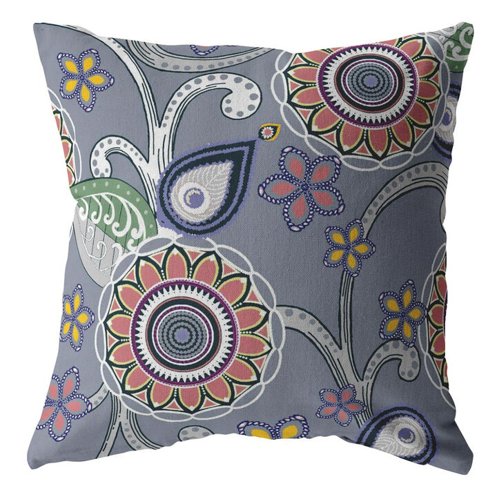 Homezia 18"Gray Pink Floral Suede Zippered Throw Pillow