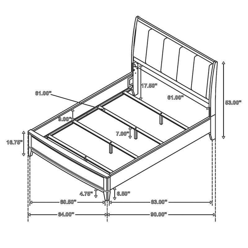 Heon Queen Bed, Block Panel Headboard, Ivory Upholstery, Pine Wood - Benzara