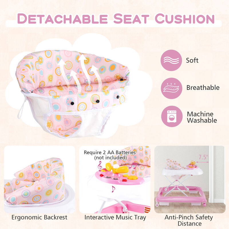 Adjustable Baby Walker with 3 Height Levels and Foldable Padded Seat image number 5