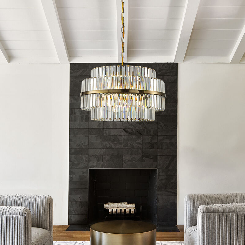 6-Light 26" Modern Antique Brass Round Tiered Crystal Chandelier image number 3