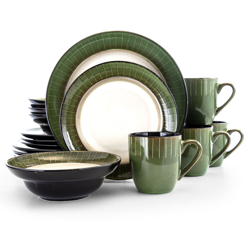 Elama Grand Jade 16 Piece Luxurious Stoneware Dinnerware with Complete Setting for 4, 16pc