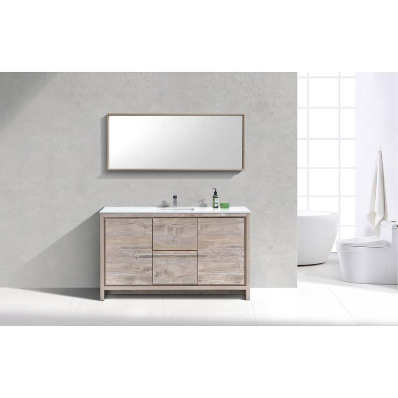 Kubebath 60″ Nature Wood Modern Bathroom Vanity with White Quartz Counter-Top