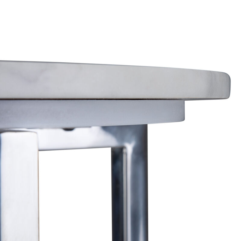 Marsden Modern 18 inch Wide Metal Accent Side Table with Polished Stainless Steel Base in White, Silver