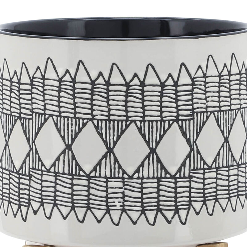 Aztec Planter on Wooden Stand, Gray Set