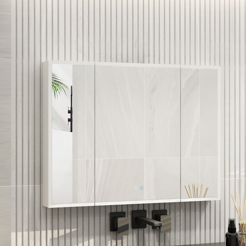 FUFU&GAGA Adjustable 3-Color LED Lighted Mirror Cabinet with Defogger Function and Built-in Storage Shelves, Independent Anti-Fog Switch, (45.9 in. W x 5.1 in. D x 34.6 in. H), White