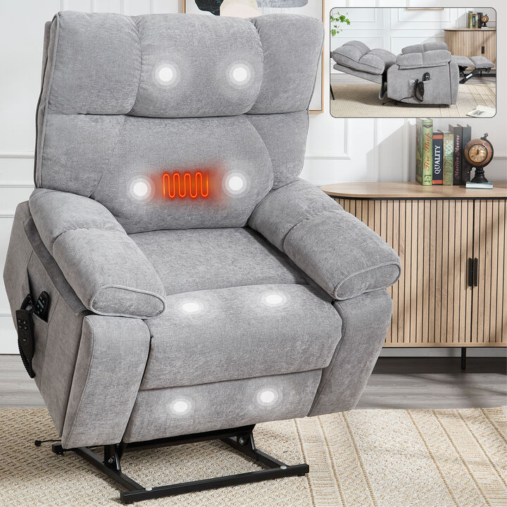 Heat Massage Recliners, Infinite Position Oversized Electric Power Lift Recliners with Hidden Cup Holders