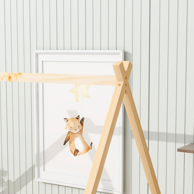 Tent-shaped Floor Bed, with Guardrails, Slats, Door