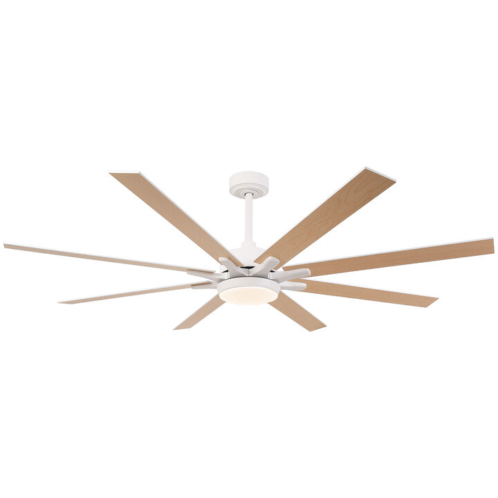 65 in. White Integrated LED Dimmable Reversible Blades Ceiling Fan with Light and Remote