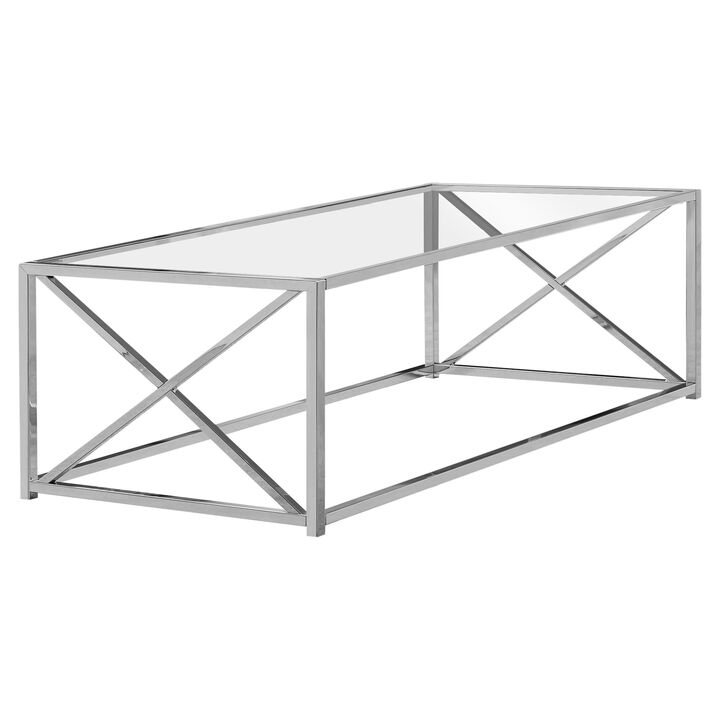 Monarch Specialties I 3440 Coffee Table, Accent, Cocktail, Rectangular, Living Room, 44"L, Metal, Tempered Glass, Chrome, Clear, Contemporary, Modern