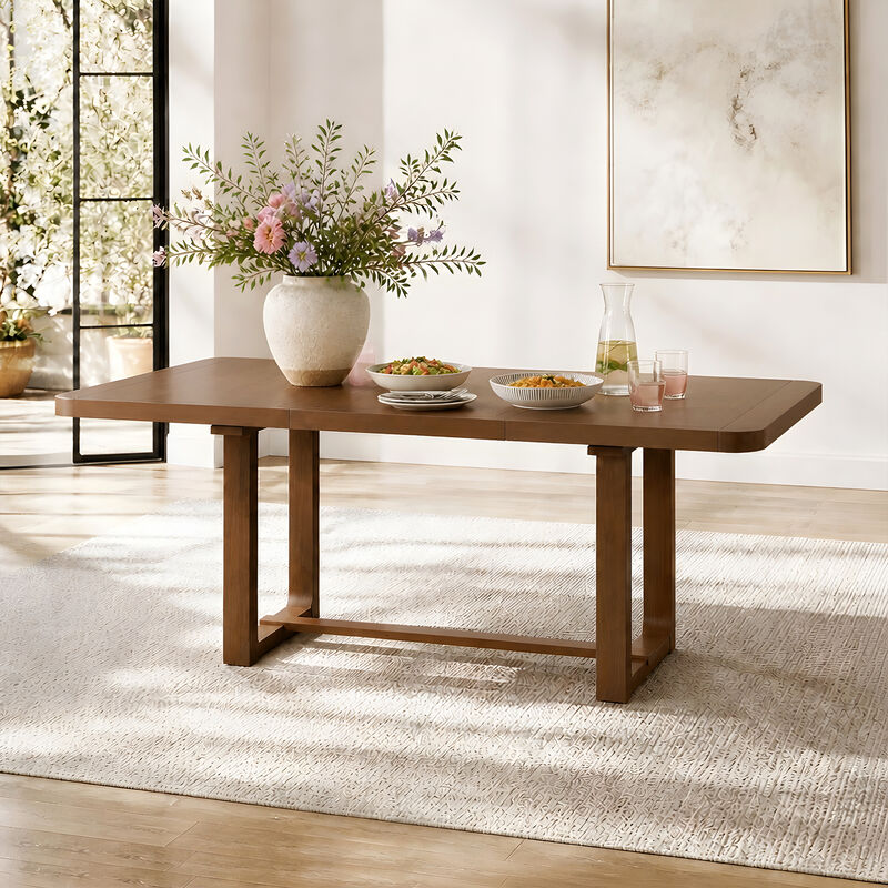 Merax Solid Wood Extendable Dining Table with Spacious Rectangular Top, Reinforced Base image number 2