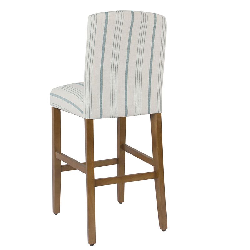 Fabric Upholstered Wooden Barstool with Striped Cushioned Seat, White and Blue image number 2
