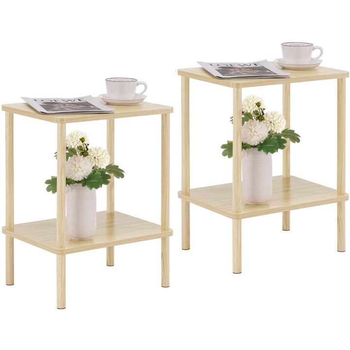 Apicizon 2 Tier End Table Set of 2, Boho Side Table with Storage Shelf, Nightstand Bedside Table for Small Spaces, Bedroom, Livi