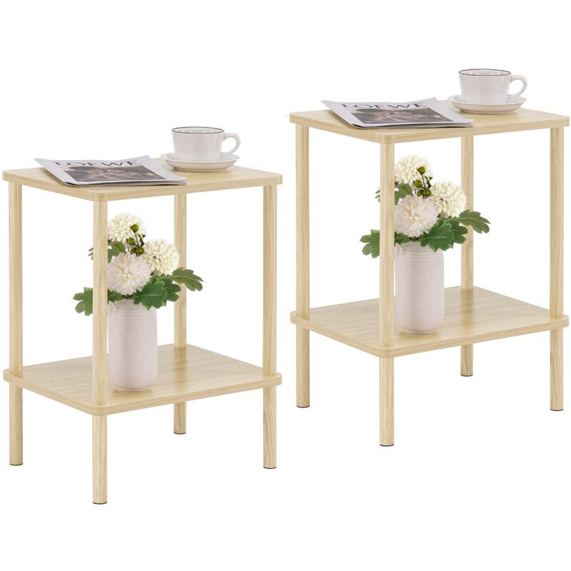 Apicizon 2 Tier End Table Set of 2, Boho Side Table with Storage Shelf, Nightstand Bedside Table for Small Spaces, Bedroom, Livi