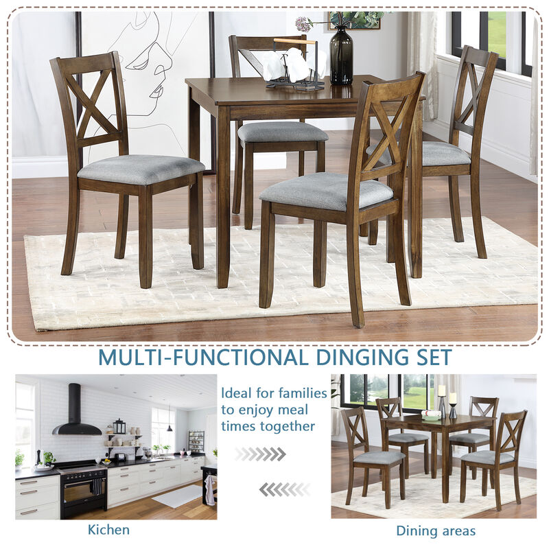 Merax 5-Piece Dining Table Set with 4 Chairs, Modern Wood Dining Table Set for 4