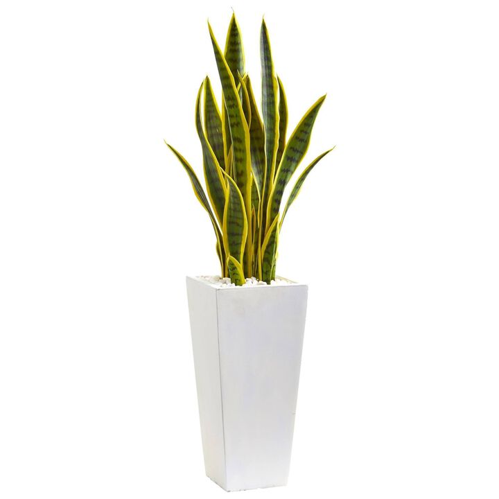 Nearly Natural 3-ft Sansevieria Artificial Plant in White Planter