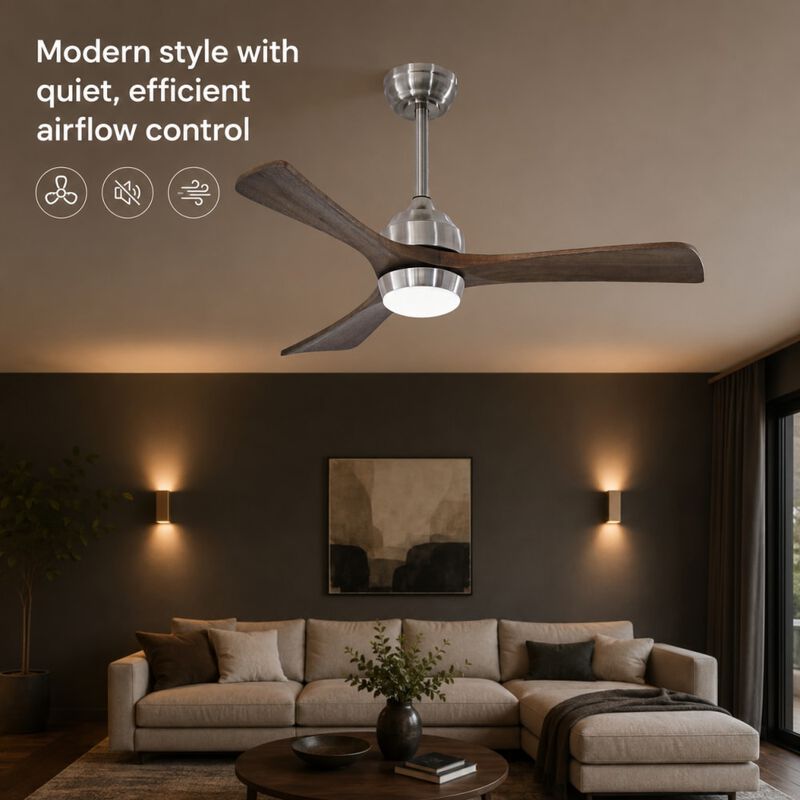 ELEMENT ACE Solid Wood Three Blade Ceiling Fan with LED Light, Remote Control, Quiet Reversible DC Motor for Indoor Rooms image number 4