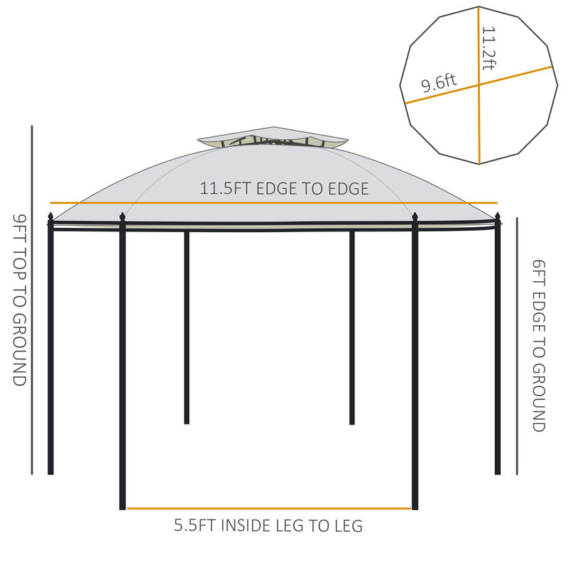 Outsunny 11.5' Patio Gazebo, Outdoor Gazebo Canopy Shelter with Curtains, Romantic Round Double Roof, Solid Steel Frame for Garden, Lawn, Backyard and Deck, Cream White