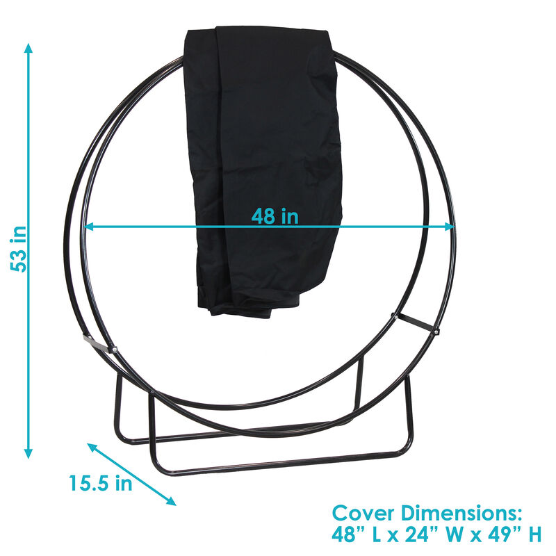 Sunnydaze Powder-Coated Steel Firewood Log Hoop Rack with Black Cover