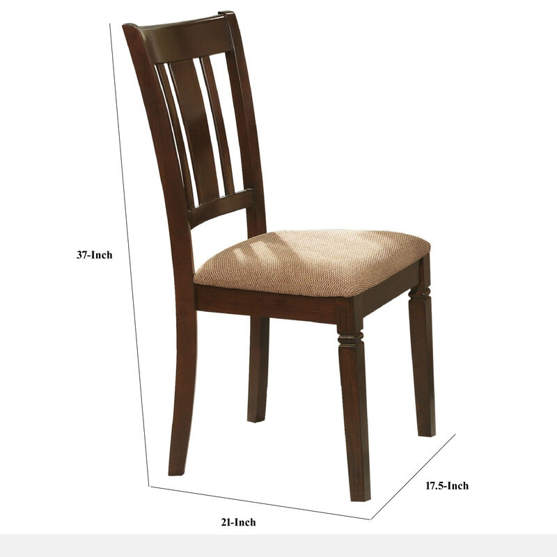 Fabric Upholstered Slated Back Side Chair, Espresso & Light Brown (Set of 2) image number 5
