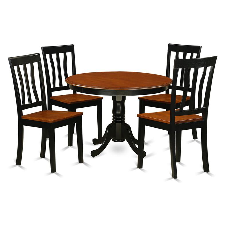 5 Pc set with a Round Dinette Table and 4 Wood Dinette Chairs in Black and Cherry