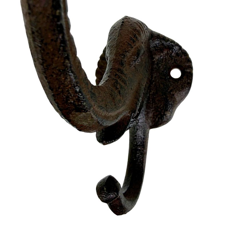 Set Of 4 Elephant Wall Hooks Rustic Cast Iron Brown 5 In Decorative image number 4