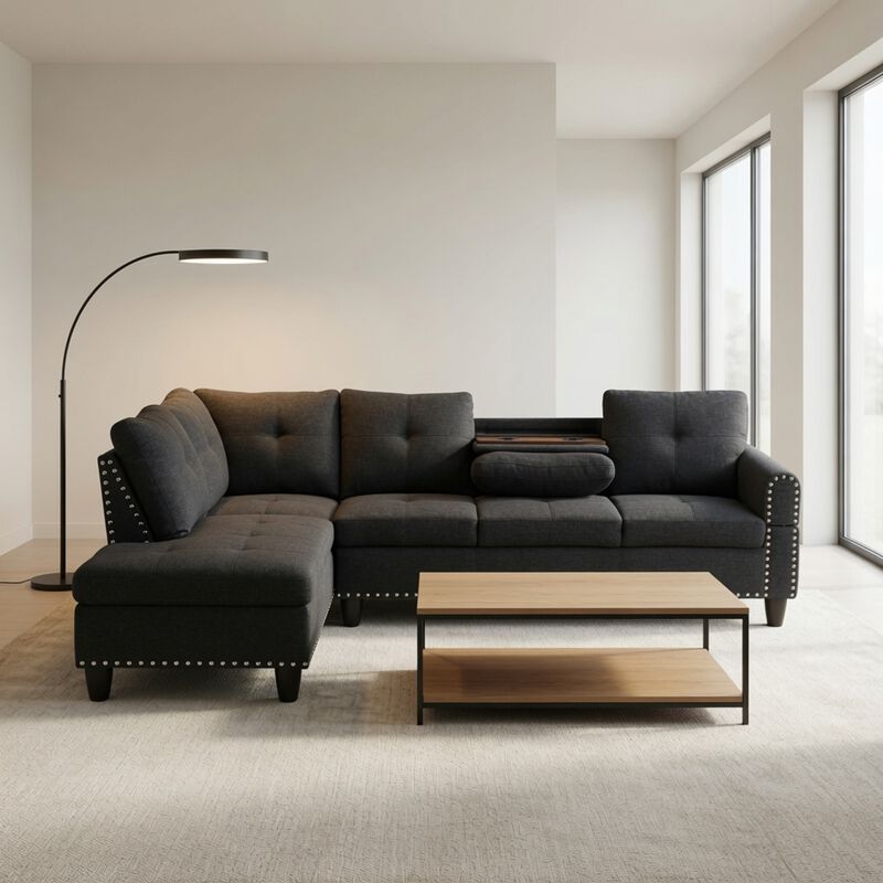 Sogfax L‑Shaped Linen Blend Sectional Sofa image number 2