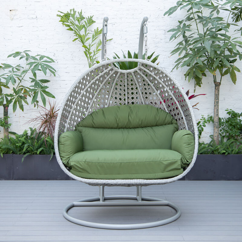 LeisureMod Mendoza Moder Wicker Hanging 2 person Egg Swing Chair Removable Cushion