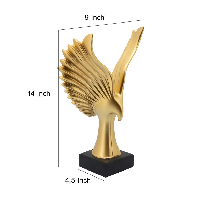 Resin Eagle Design Table Decor with Block Base, Gold - Benzara