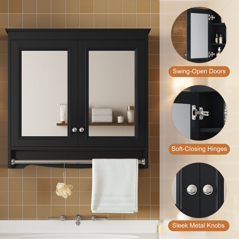 ELEMENT ACE 3-in-1 Wall Mounted Bathroom Mirror Medicine Cabinet with Adjustable Shelves, Soft Close Doors, Hidden Storage and High-Definition Mirror for Vanity image number 7