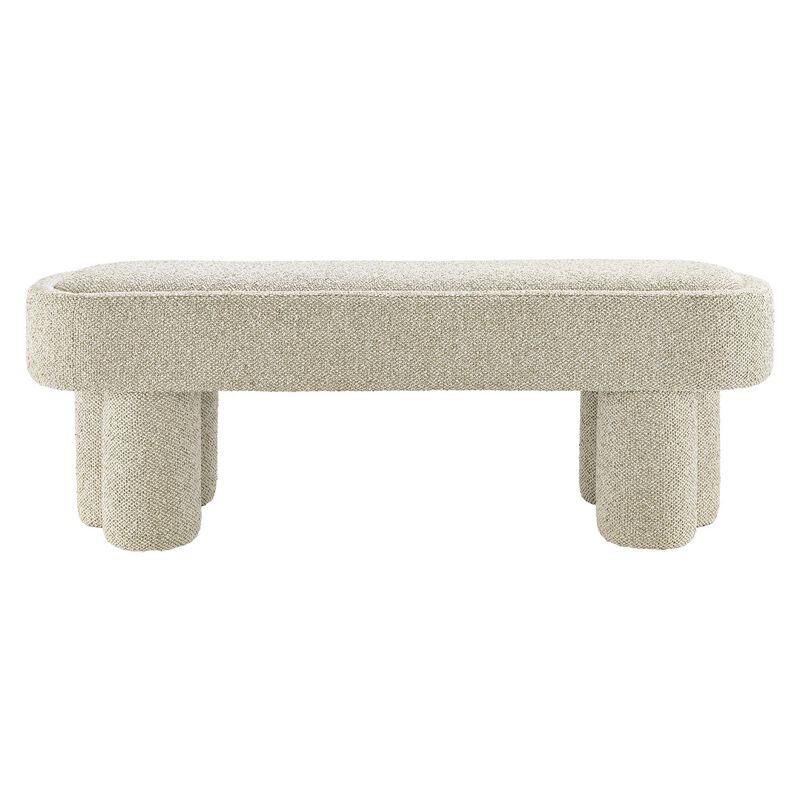 Modway Mossi 52-Inch Modern Oval Boucle Fabric Bench in Marble &ndash; Upholstered Accent Bench with Cylindrical Clover-Leg Base for Bedroom, Entryway, or Living Room image number 6
