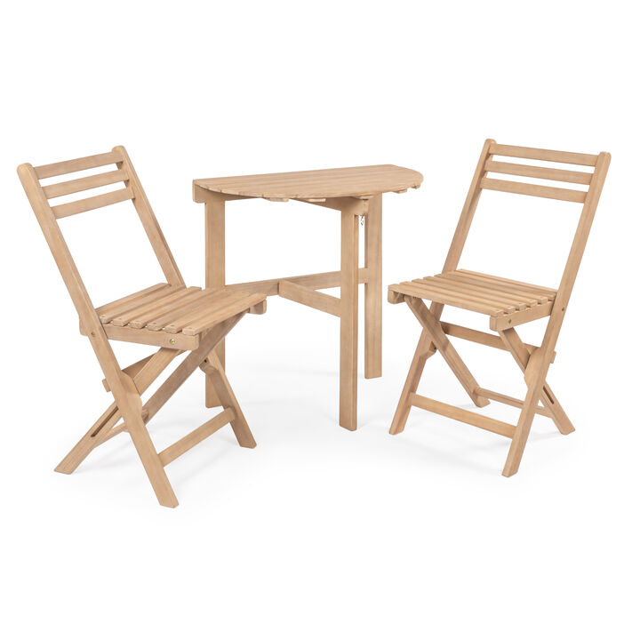 Cadiz Classic French Country 3-Piece Acacia Wood Half-Round Outdoor Folding Bistro Set