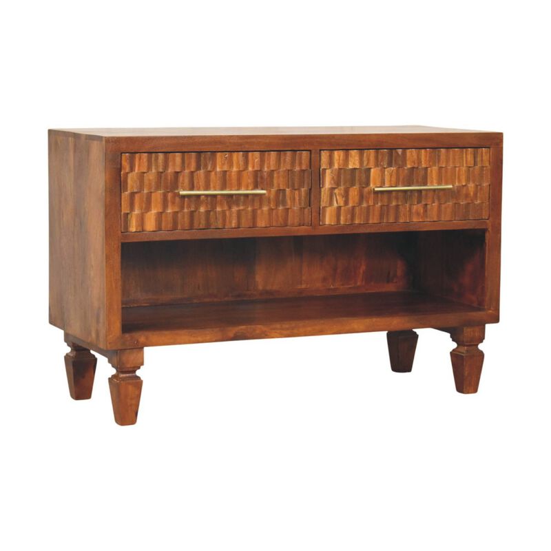 Artisan Furniture Solid Wood Cadiz Carved Shoe Bench, Brown image number 3