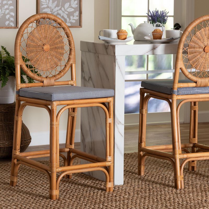bali & pari Oberon Natural Rattan Counter Stool with Cushion - Handwoven Wicker Kitchen Island Seating with Sunburst Backrest image number 7