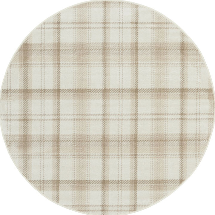 HomeRoots Plaid Power Loom Round Rug