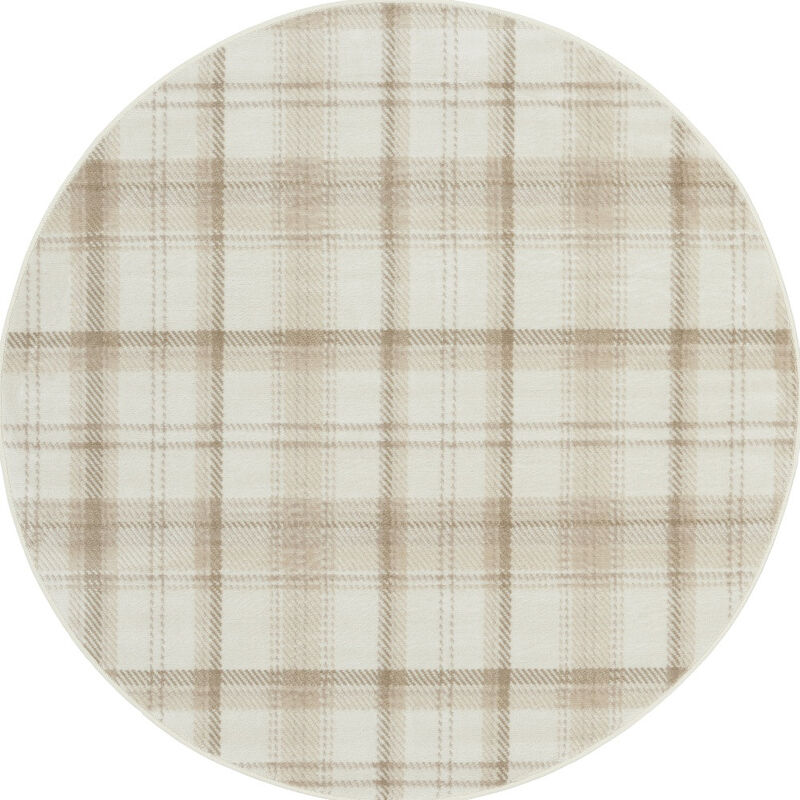 HomeRoots Plaid Power Loom Round Rug image number 0