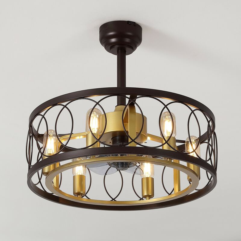 Celeste 6-Light Industrial Farmhouse 6-Speed Metal Mobile-App Remote-Controlled Caged LED Ceiling Fan