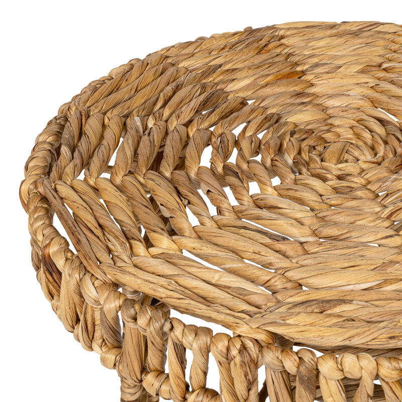 Amara Coastal Bohemian Handwoven Water Hyacinth Round Tripod End Table image number 5
