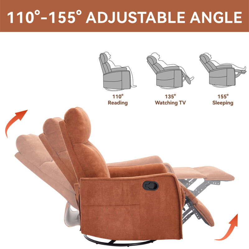 GOODSILO Heat Massage Manual Recliner Chair with Rocker and Swivel for Living Room Relaxation image number 7