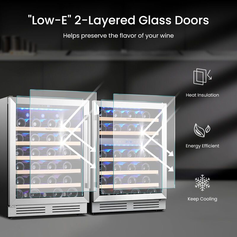 48 inch Wine Refrigerator cooler, Two 24'' Dual Zone Wine Cooler Fridge, Hold 98 Standard 750ml Wine Bottles Built-in image number 3