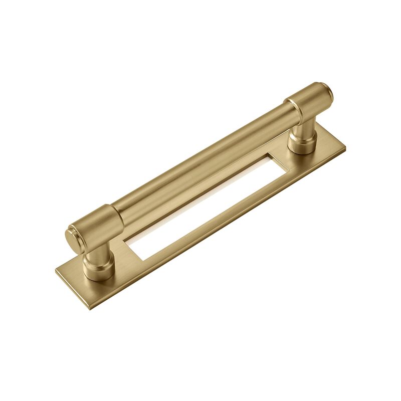 khtumeware 5 Pack 3-3/4 Inch(96 mm) Center to Center Brushed Gold Cabinet Pull Backplate with Base Plate Zinc Brushed Brass Kitc