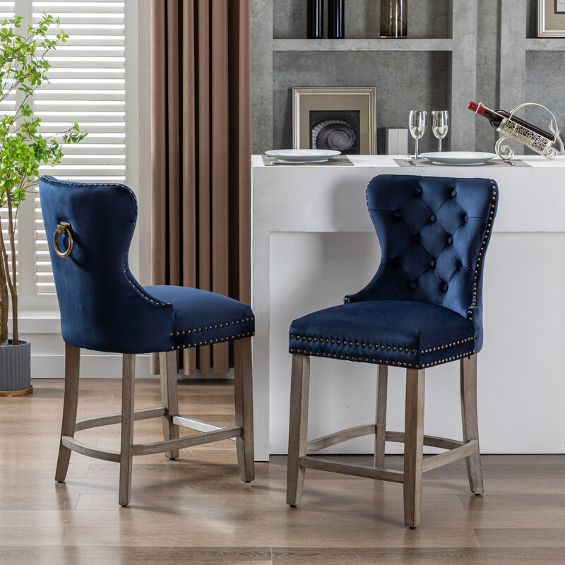 WestinTrends 24" Tufted Velvet Counter Stool (Set of 2)