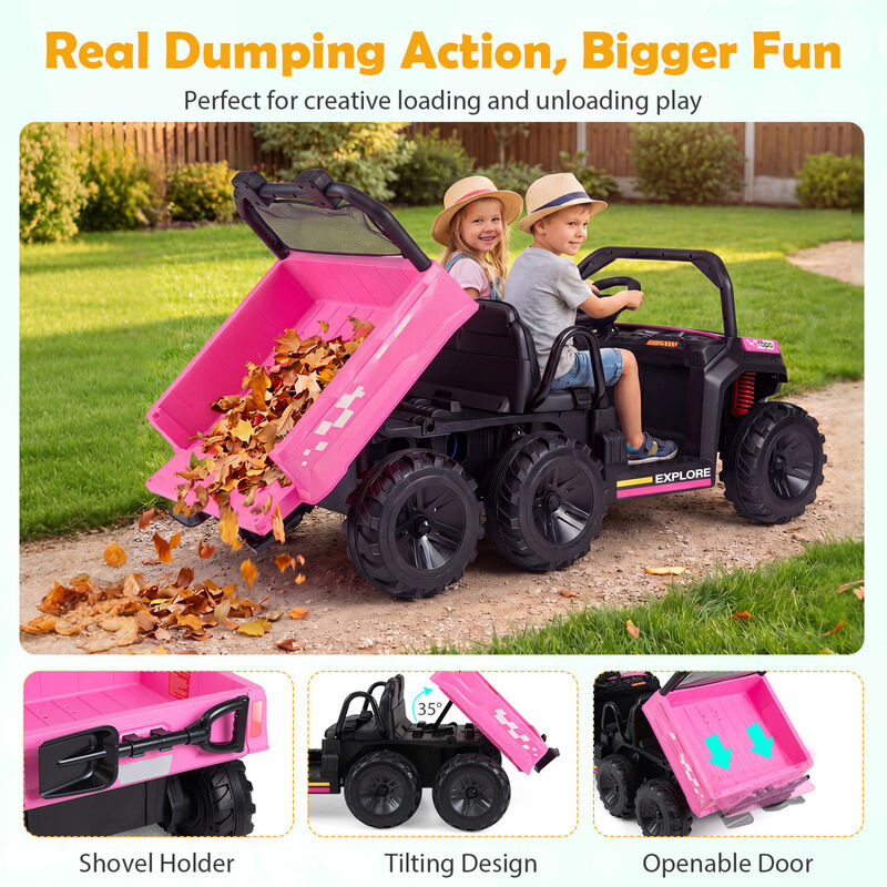 2 Seater 24V Ride On Dump Truck 4WD with Electric Dump Bed and Lights for Kids image number 5