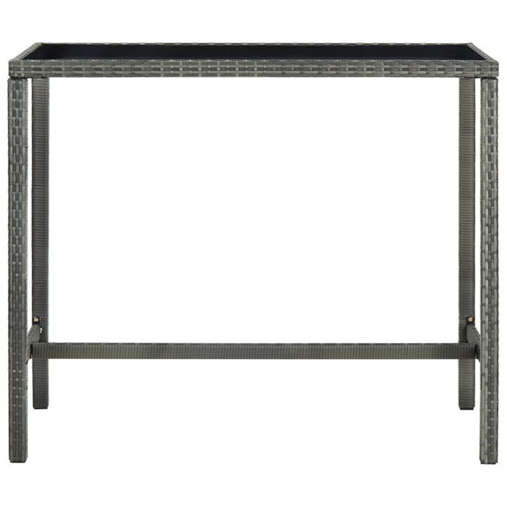 vidaXL Garden Bar Table Gray 51.2"x23.6"x43.3" Poly Rattan and Glass