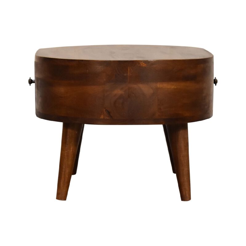 Mini Chestnut Rounded Solid Wood 1 Drawer  Coffee Table