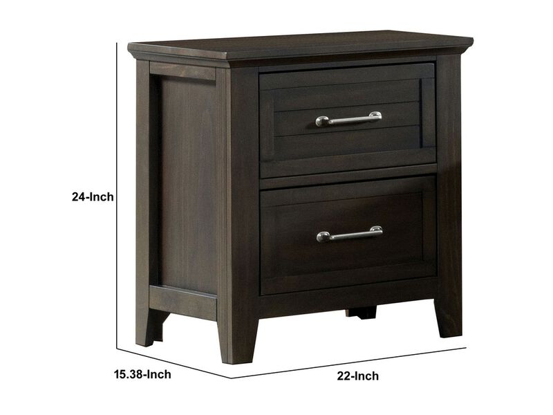 2 Drawer Wooden Nightstand with Plank Style Front, Brown - Benzara image number 5