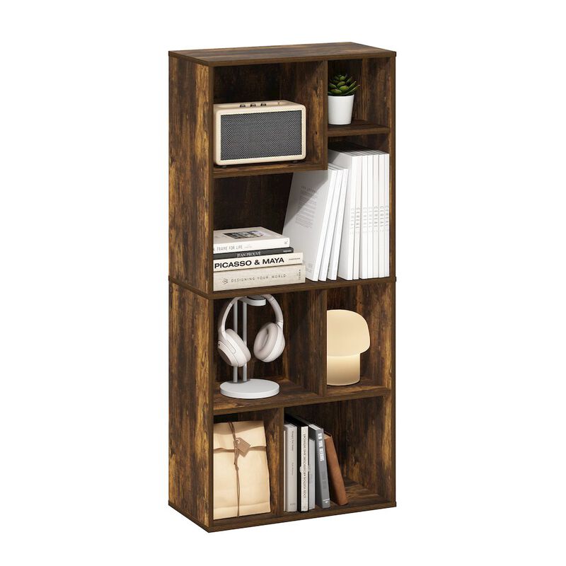 Daly 7-Cube Irregular Cubes Bookcase, Bookshelf, Storage Organizer, Amber Pine