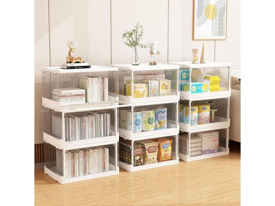 3-Pack Clear Stackable Storage Bins | Magnetic Doors for Closet Organization