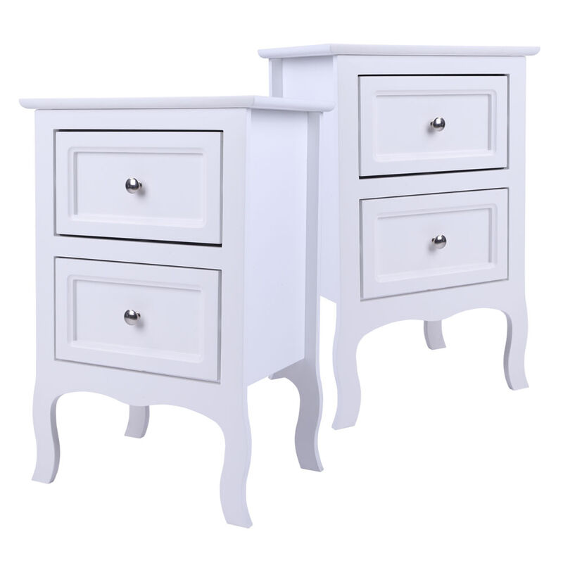 2-Piece Country Style Two-Tier Nightstands Large Bedside Tables with Storage