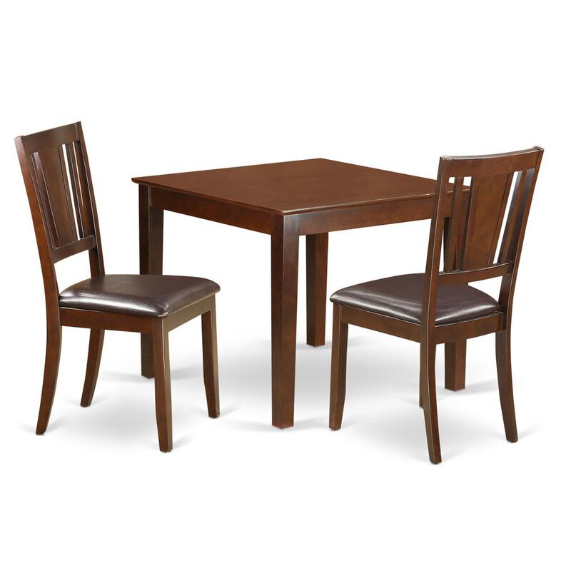 3 Pc small Kitchen Table set with a Dining Table and 2 Dining Chairs in Mahogany