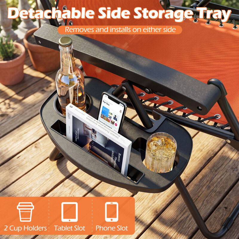 Set of 2 Folding Zero Gravity Chairs with Tray and Backrest image number 4